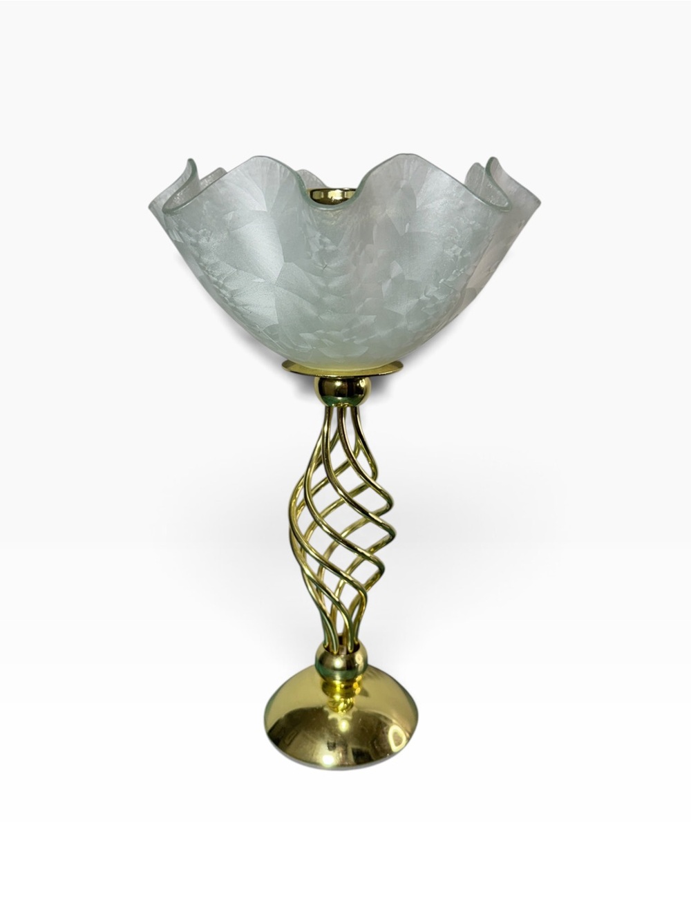 Vintage PartyLite Paragon Spiral Brass Tea Light Candle Lamp with Frosted Shade